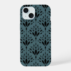 Tiefgrünes botanisches Folk Floral Art iPhone 15 Hülle