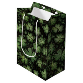 Tiefgrünes Kleeblatt- und Shamrock-Muster Mittlere Geschenktüte