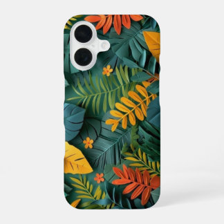 Tiefgrünes und oranges Papier geschnittenes tropis iPhone 16 Hülle