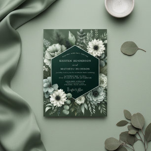 Tiefgrünes üppiges botanisches Hochzeitsdesign Einladung