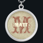 Tiefkorallen Vintag Damask Monogram Necklace Versilberte Kette<br><div class="desc"></div>