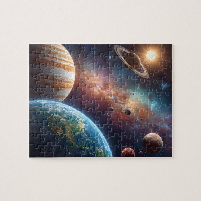 Tiefraum Planeten Nebel Jupiter Erde Puzzle (Horizontal)