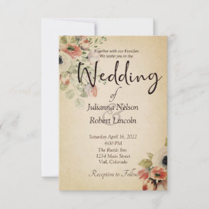 Tiefrosa Blumen auf Pergament-Hochzeitseinladung Einladung
