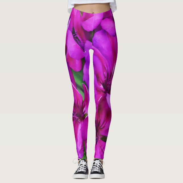 Tiefrosa Flora Wasserfarben Art Leggings (Vorderseite)