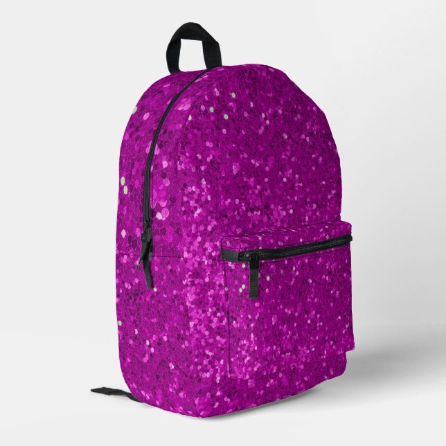 Tiefrosa Glamour Faux Glitter Muster Bedruckter Rucksack (Rückseitige Ecke links)