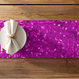Tiefrosa Glamour-Faux-Glitter-Muster Kurzer Tischläufer
