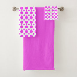 Tiefrosa Punkte- und Uni-Badehandtuch-Set Badhandtuch Set