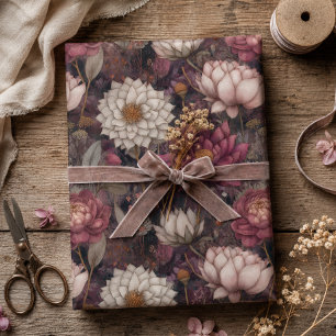 Tiefrosa und cremefarbene Dahlien Botanical Vintag Geschenkpapier