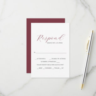 Tiefrosafarbene Monogramm-RSVP-Karten mit Essensau RSVP Karte