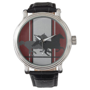 Tiefrot mit zwei Mustangs mit Racing Streifen auf Armbanduhr