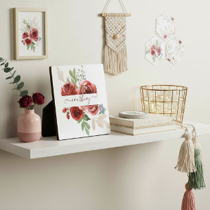 Tiefrote Aquarell-Blumen personalisiert Fotoplatte