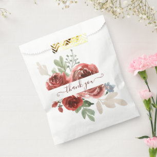 Tiefrote Aquarell-Blumen personalisiert Geschenktütchen