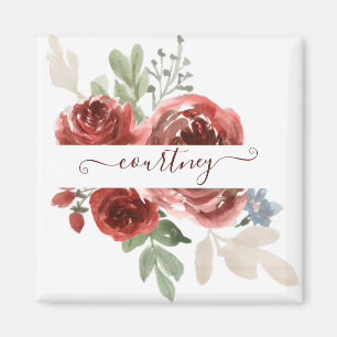 Tiefrote Aquarell-Blumen personalisiert Magnet