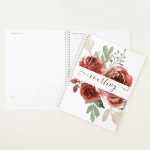 Tiefrote Aquarell-Blumen personalisiert  Planer