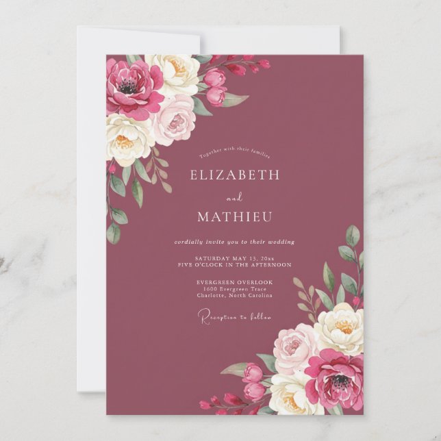 Tiefrote Beeren-Hochzeitsmalerei Einladung (Vorderseite)