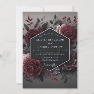 Tiefrote Blütenromanze Hochzeit Einladung