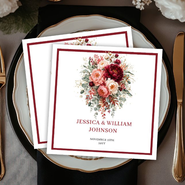 Tiefrote Boho-Blumen Herbst-Eukalyptus-Hochzeit Serviette (Deep Red Boho Flowers Autumn Eucalyptus Wedding Napkins

)