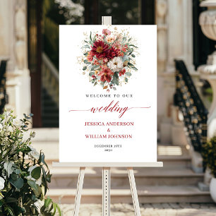 Tiefrote Boho-Floral-Herbst-Eukalyptus-Hochzeitssc Poster