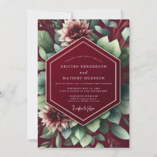 Tiefrote botanische romantische Hochzeit Einladung