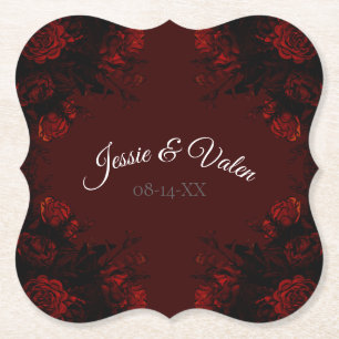 Tiefrote florale elegante gotische Hochzeit Untersetzer