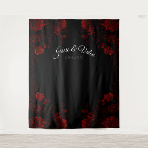 Tiefrote florale elegante gotische Hochzeit Wandteppich