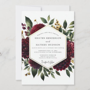 Tiefrote Florale Whimsy-Hochzeit Einladung