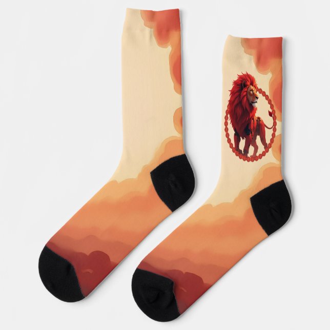 Tiefrote Glut – Der Löwe des brennenden Schicksals Socken (Linkes Detail)