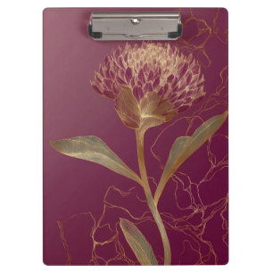 Tiefrote Goldene Botanische Blumenlinienzeichnung Klemmbrett