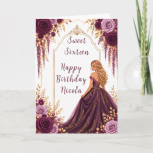 Tiefrote Pflaumen-Blumen-Sweet-Sixteen-Party Karte