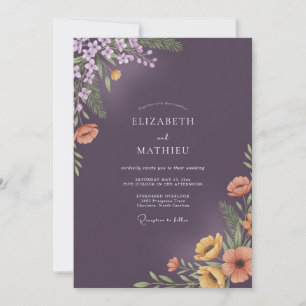 Tiefrote Pflaumen-Pfirsich-Blumenhochzeit Einladung