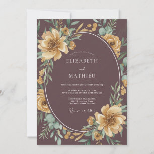 Tiefrote Pflaumen Romantische Botanische Hochzeit Einladung