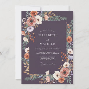 Tiefrote Ranunculus-Hochzeit in Grauem Eukalyptus Einladung