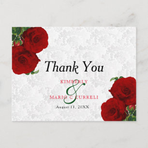 Tiefrote Rose Florale Hochzeit - Dankeschön Postkarte