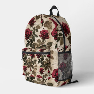 Tiefrote Rosen mit dunkelgrünen Blättern Bedruckter Rucksack