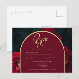 Tiefrote Rosen Waldgrüner Winterhochzeit RSVP Postkarte