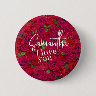 Tiefrote Rosenmuster Ich liebe dich mit individuel Button
