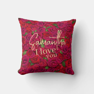 Tiefrote Rosenmuster Ich liebe dich mit individuel Kissen