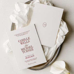 Tiefrote Terrakotta-elegante Monogramm-Hochzeitsei Save The Date