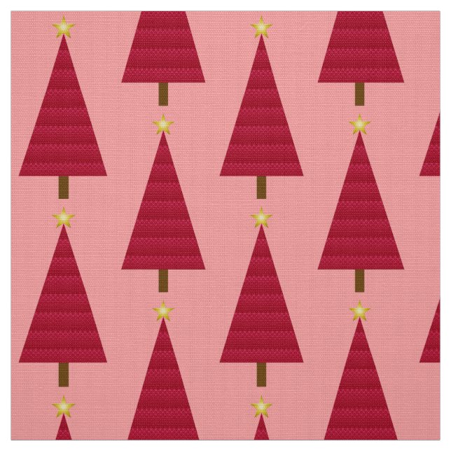 Tiefroter Damast moderner Weihnachtsbaum Stoff (Muster)