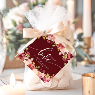Tiefroter Merlot Floral Hochzeit Mit Liebe Geschenkanhänger