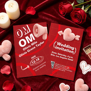 Tiefroter Plüschmaterial-Hochzeit Einladung