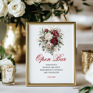 Tiefrotes Blush-Burgunder-Farbenes Hochzeitsschild Poster