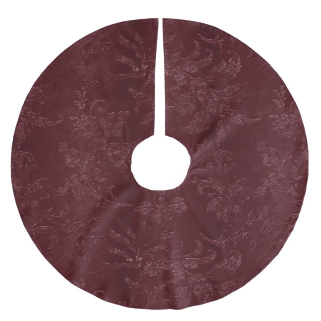 Tiefrotes Burgunder-Blumen-Weihnachten Polyester Weihnachtsbaumdecke (Vorderseite)