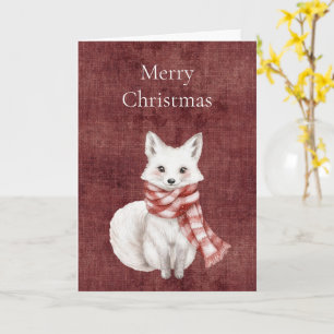 Tiefrotes Faux-Linene (Linen-Look) Fuchs Weihnacht Karte