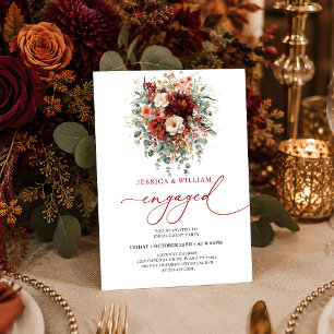 Tiefrotes Gold Burgunder Floral Herbst-Hochzeitsei Einladung