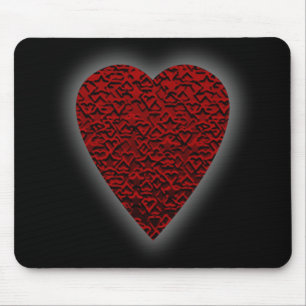 Tiefrotes Herz. Gemusterter Herz-Entwurf Mousepad