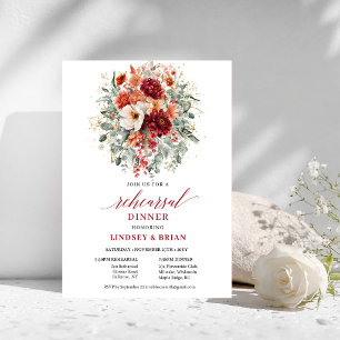 Tiefrotes Marsala Florales Probedinner-Einladung Einladung
