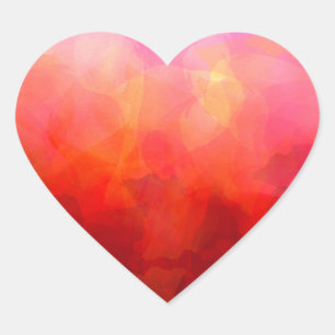 Tiefrotes Orange Gelbes Aquarellhintergrund Herz-Aufkleber