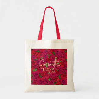 Tiefrotes Rosenmuster Ich liebe dich mit individue Tragetasche