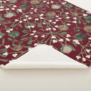 Tiefrotes traditionelles Weihnachtsmistelzweig- un Sherpadecke